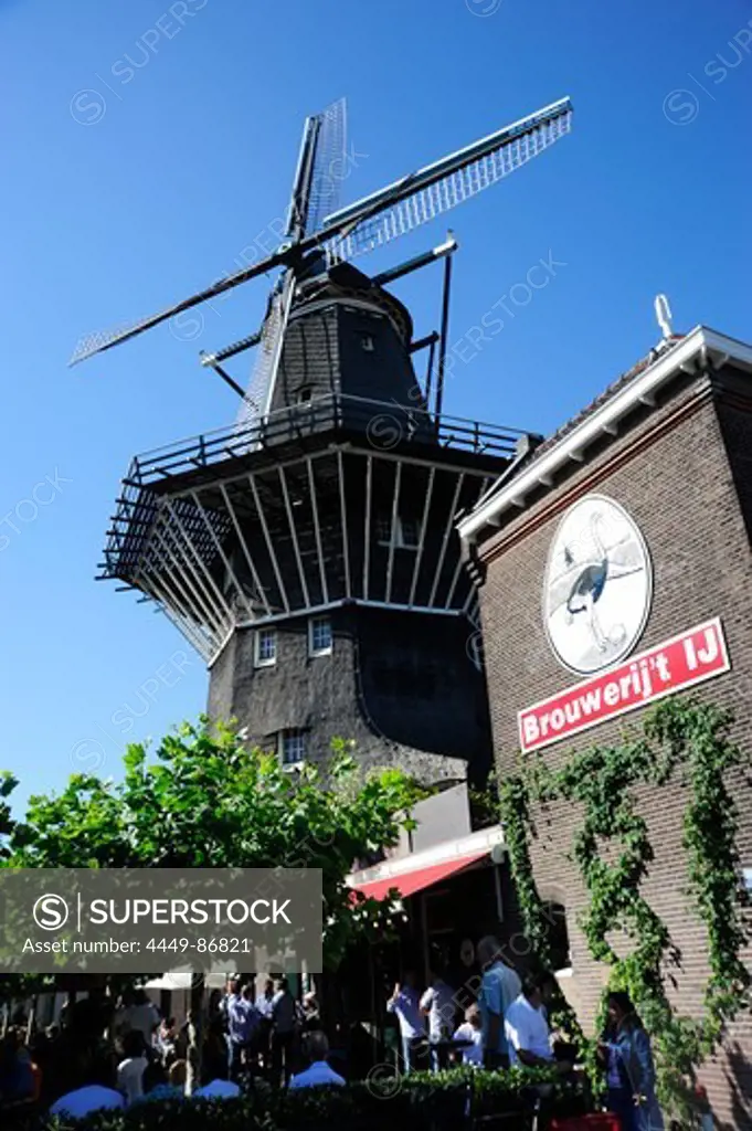 De Gooyer windmill and brewhouse Brouwerij 't IJ, brewery at the Funenkade, Amsterdam, the Netherlands, Europe