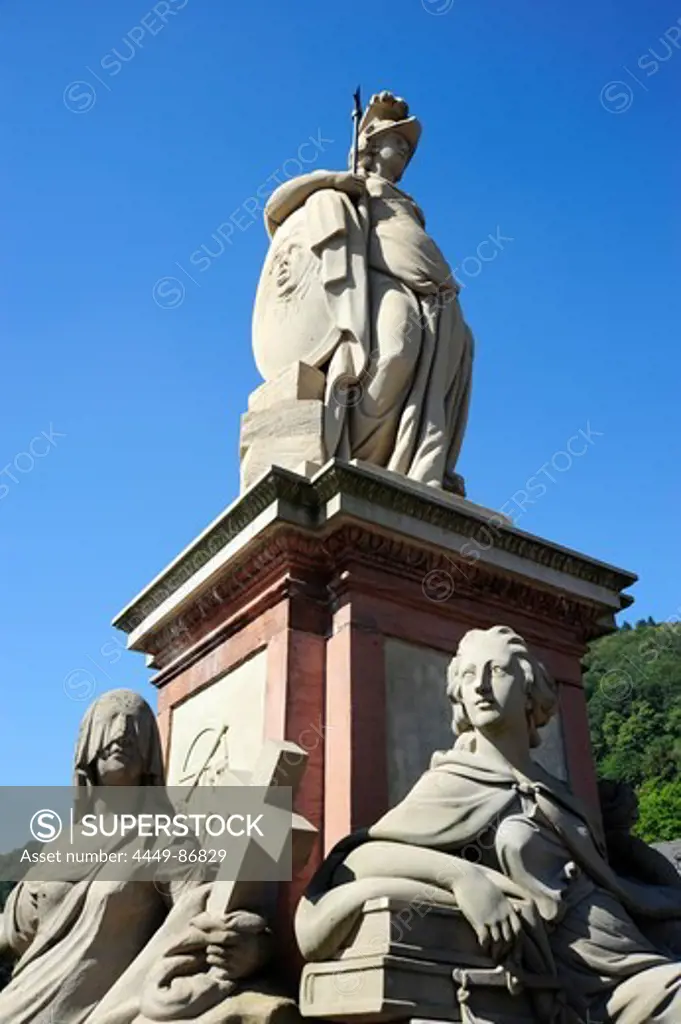 Old Bridge, statues on the Karl-Theodor Bridge, Heidelberg, Neckar Valley, Baden-Wuerttemberg, Germany, Europe
