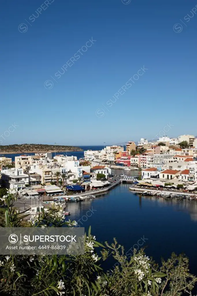View over port, Voulismeni Lake, Agios Nikolaos, Lasithi, Crete, Greece