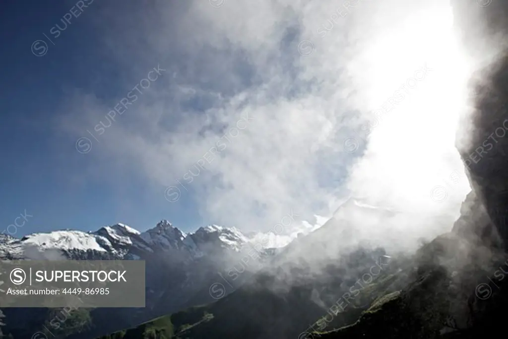 View to a nice panorama of the Berenese Alps, Schilthorn, Bern, Switzerland