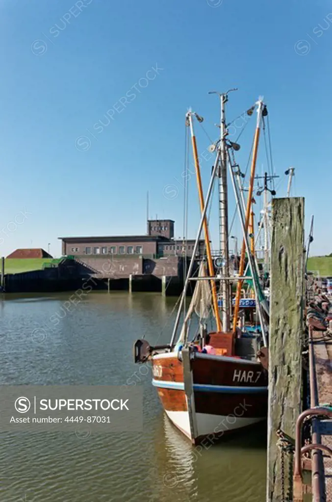 Boats in the harbour at Harlesiel, East Frisia, Lower Saxony, Germany