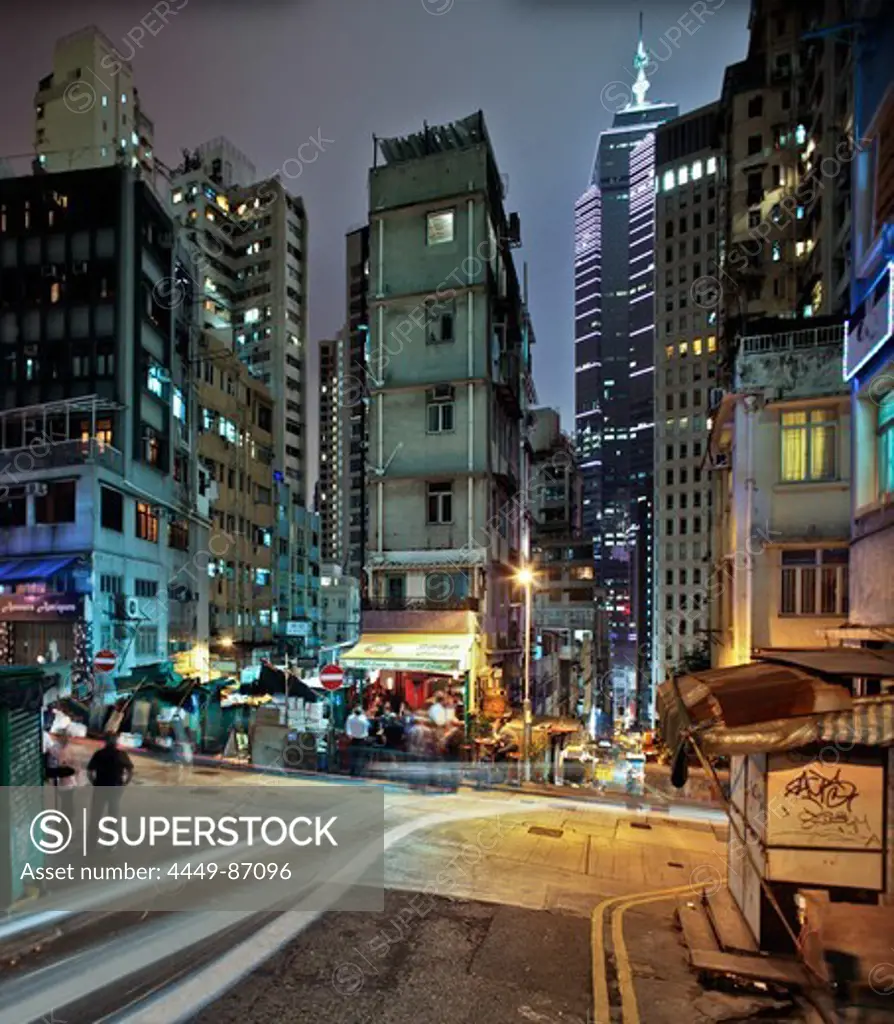 Soho Corner, Peel Street, Staunton Street at night, Hong Kong, China