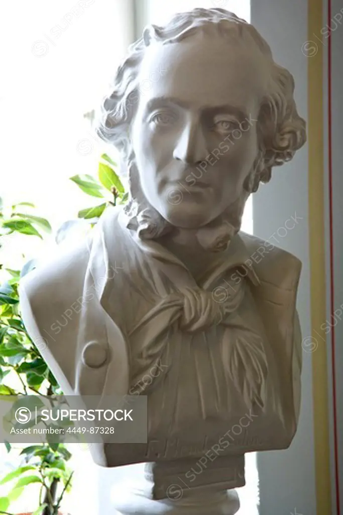 Bust of Felix Mendelssohn Bartholdy in the Mendelssohn House in Goldschmidtstrasse, Leipzig, Saxony, Germany, Europe