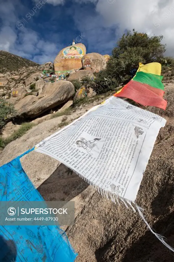 Prayer flags at the Drepung monastery near Lhasa, Tibet Autonomous Region, People's Republic of China