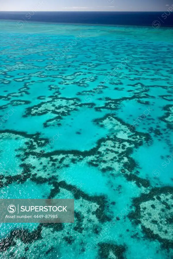 Coral around Heron Island from above, Great Barrier Reef Marine Park, UNESCO World Heritage Site, Queensland, Australia