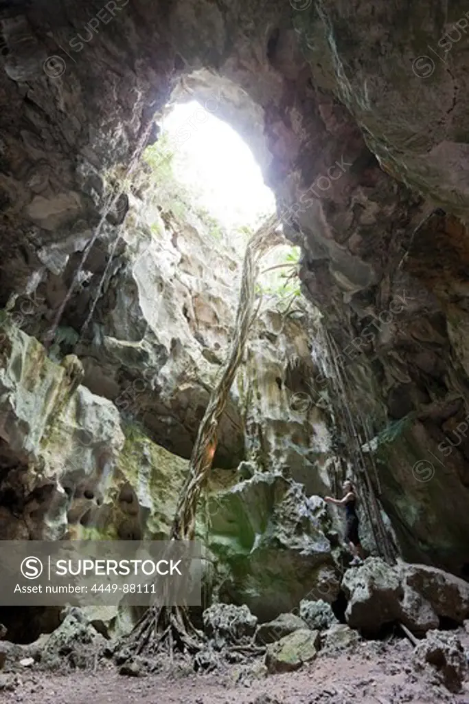 Tourist inside San Gabriel Limestone Cave, Los Haitises National Park, Dominican Republic