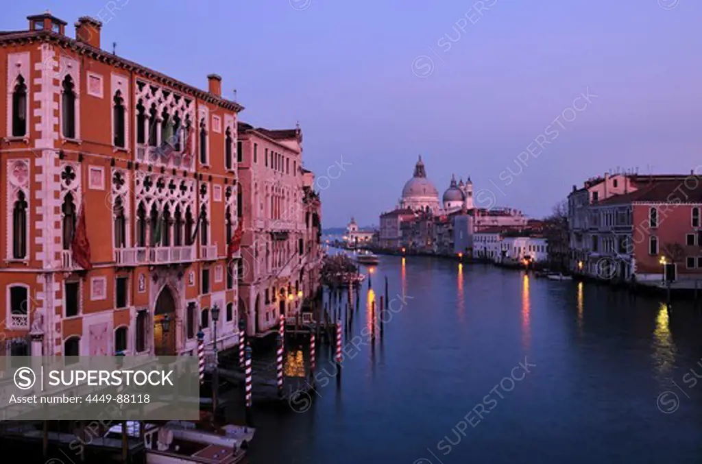 View over Grand Canal to Santa Maria della Salute, Venice, Veneto, Italy