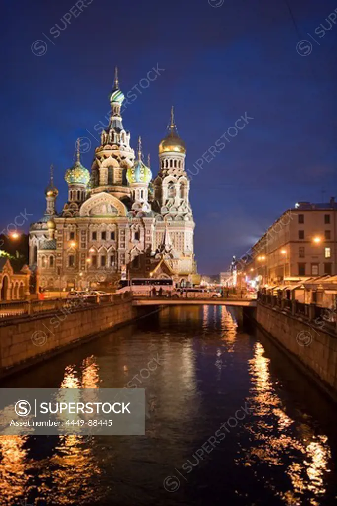 Church of the Savior on Spilled Blood (Church of the Resurrection) at dusk, St. Petersburg, Russia