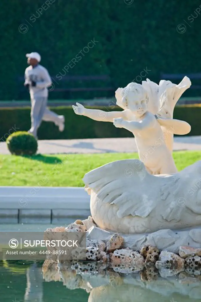 Fountain with statue at Belvedere castle, Vienna, Austria, Europe