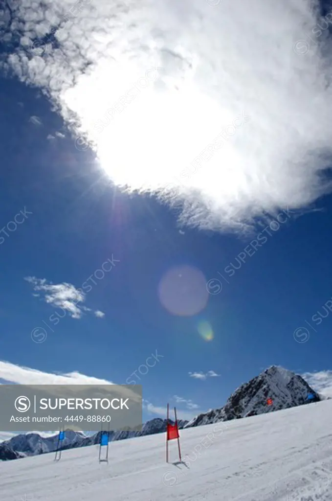 Sunbeam over the ski slope, South Tyrol, Trentino-Alto Adige, Italy