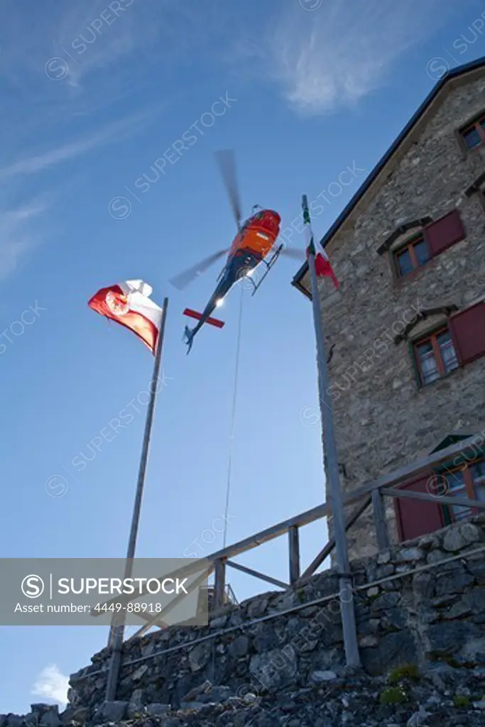 Helicopter above Payer hut, Alto Adige, South Tyrol, Italy, Europe