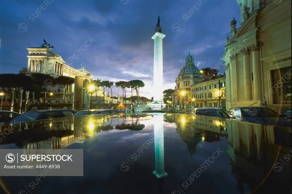 Piazza Venezia with reflections in the evening athmosphere, Rom, Italy