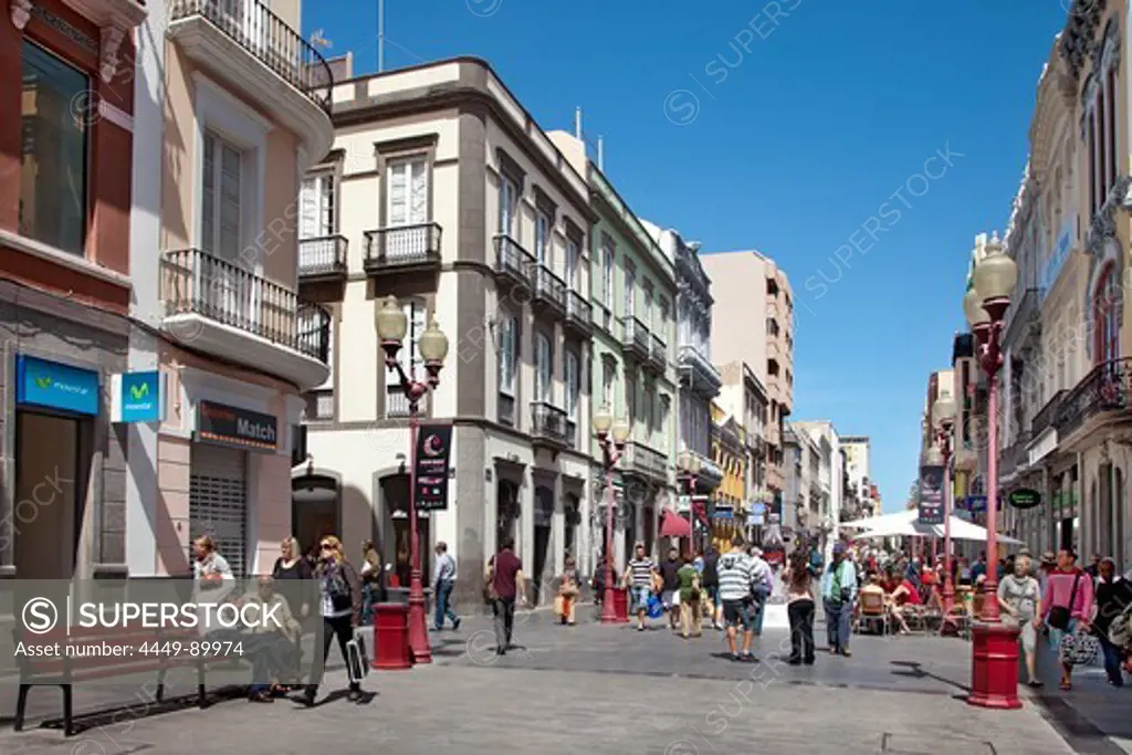 People in a shopping street at the old town, Triana, Las Palmas, Gran Canaria, Canary Islands, Spain, Europe