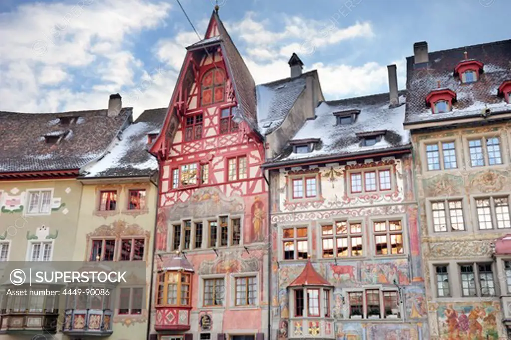 Fassades of buildings at the marketplace in Stein am Rhein, Stein am Rhein, Switzerland