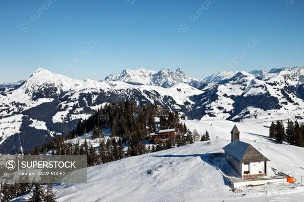 Hahnenkamm Summit, Kitzbuhler Horn in the background, Kitzbuhel, Tyrol, Austria