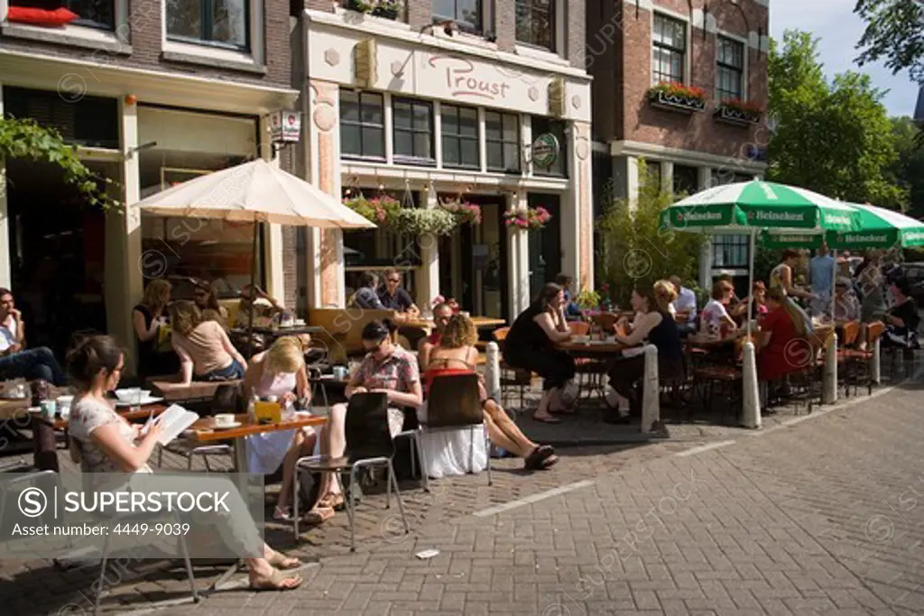 Guests, Cafe Finch, Jordaan, People sitting in open air cafe in front of Cafe Finch, Jordaan, Amsterdam, Holland, Netherlands