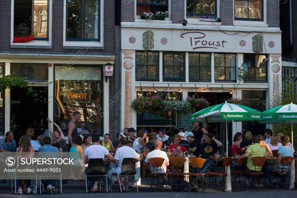 Guests, Cafe Finch, Jordaan, People sitting and standing in open air Cafe Finch, Jordaan, Amsterdam, Holland, Netherlands