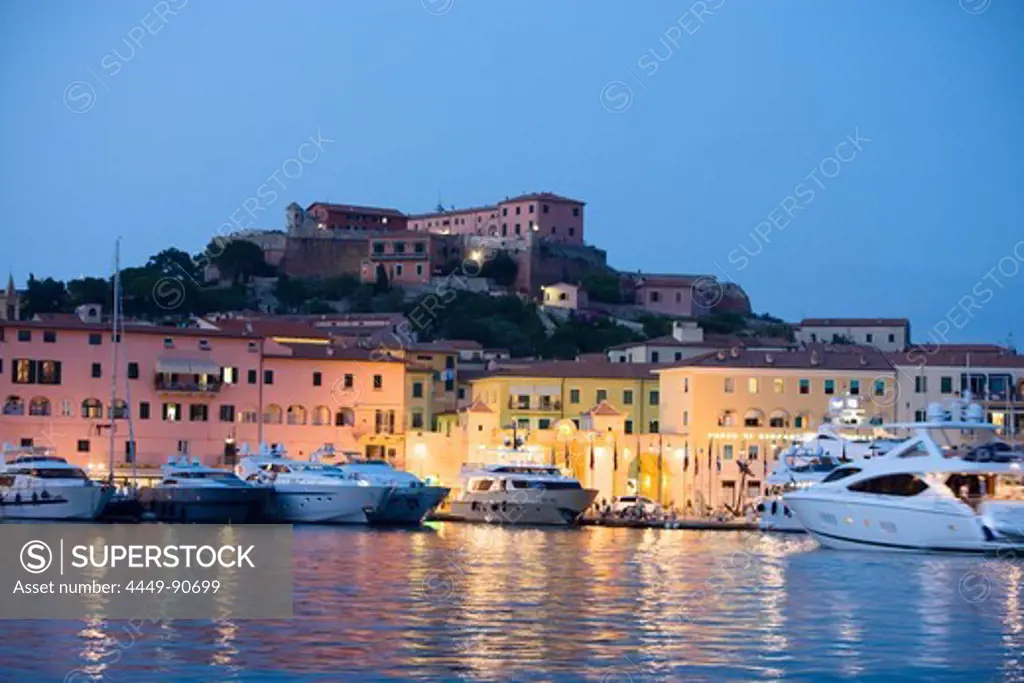 Boats at marina in the evening, Portoferraio, Elba, Tuscany, Italy, Europe