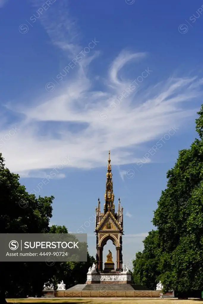 View of the Albert Memorial at the Hyde Park, London, England, Great Britain, Europe