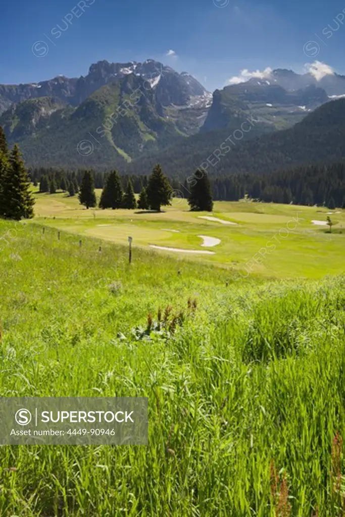 Golf course Campo Carlo Magno near Madonna di Campiglio, Brenta Massive, Trentino, Italy