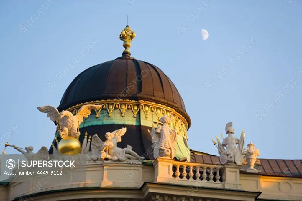 Small cupola and sculptures on the Reichskanzleitrakt's roof, Alte Hofburg, Vienna, Austria