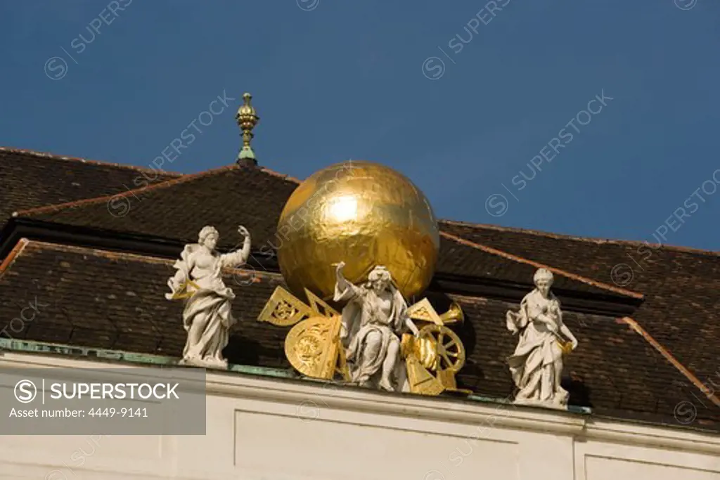 Sculptures on roof of Nationalbibliothek national library, Josefsplatz, Alte Hofburg, Vienna, Austria