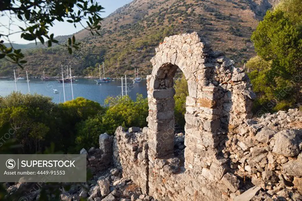 Ruins of the Byzantine church on Gemiler Island, lycian coast, Mediterranean Sea, Turkey
