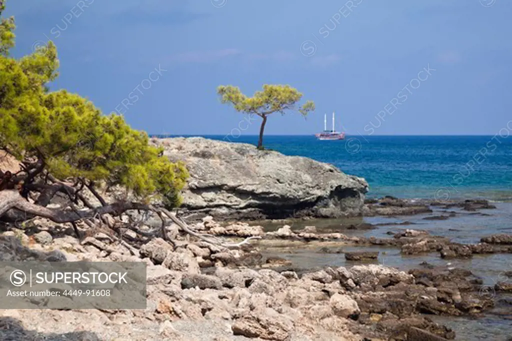 Central Harbour of the ancient citiy of Phaselis, lycian coast, Lycia, Mediterranean, Turkey, Asia