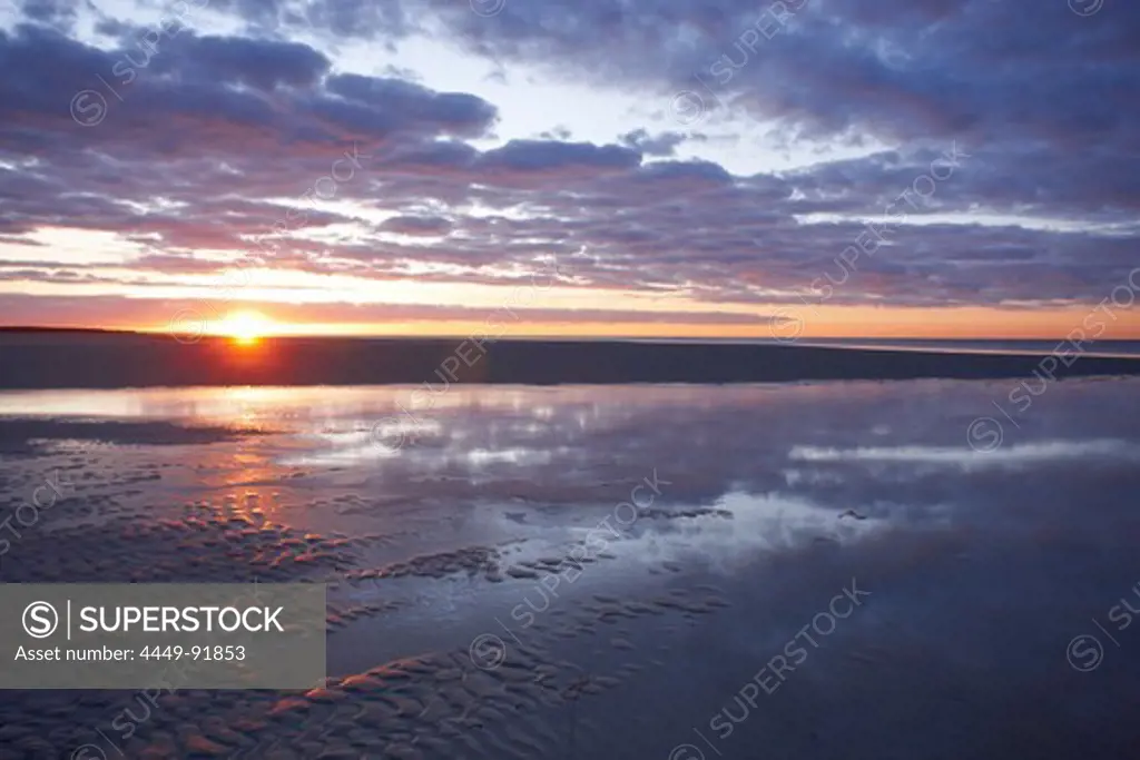Sunset in Windwatt, Western Pomerania Lagoon Area National Park, Ostzingst, Fischland-Darss-Zingst Peninsula, Baltic Sea, Mecklenburg Vorpommern, Germany