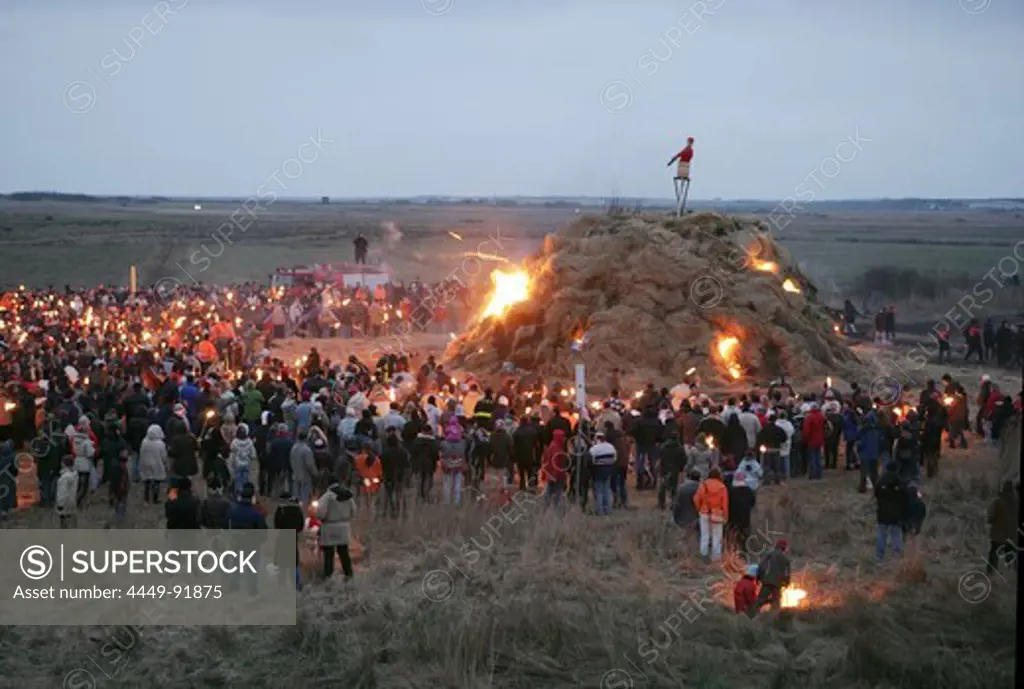 Biikebrennen in Tinnum, traditional bonfire festival, Sylt, Schleswig Holstein, Germany