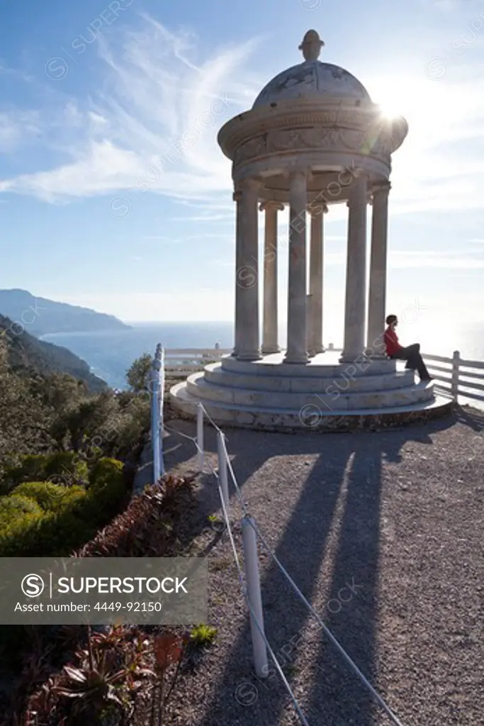 Pavilion with the view onto the Mediterranean, Son Marroig, former country residence of archduke Ludwig Salvator from Austria, Son Marroig, near Deia, Tramantura, Mallorca, Spain