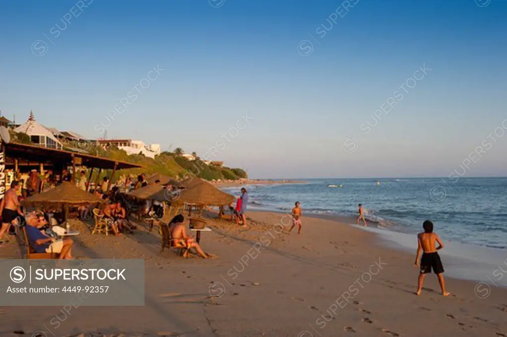 People at a beach bar in the evening light, Los Canos de Meca, Andalusia, Spain, Europe