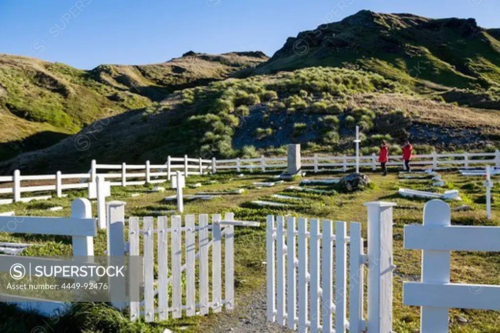 Grytviken cemetery with the tomb of Sir Ernest Henry Shackleton, King Edward Cove, South Georgia, South Sandwich Islands, British overseas territory, Subantarctic, Antarctica