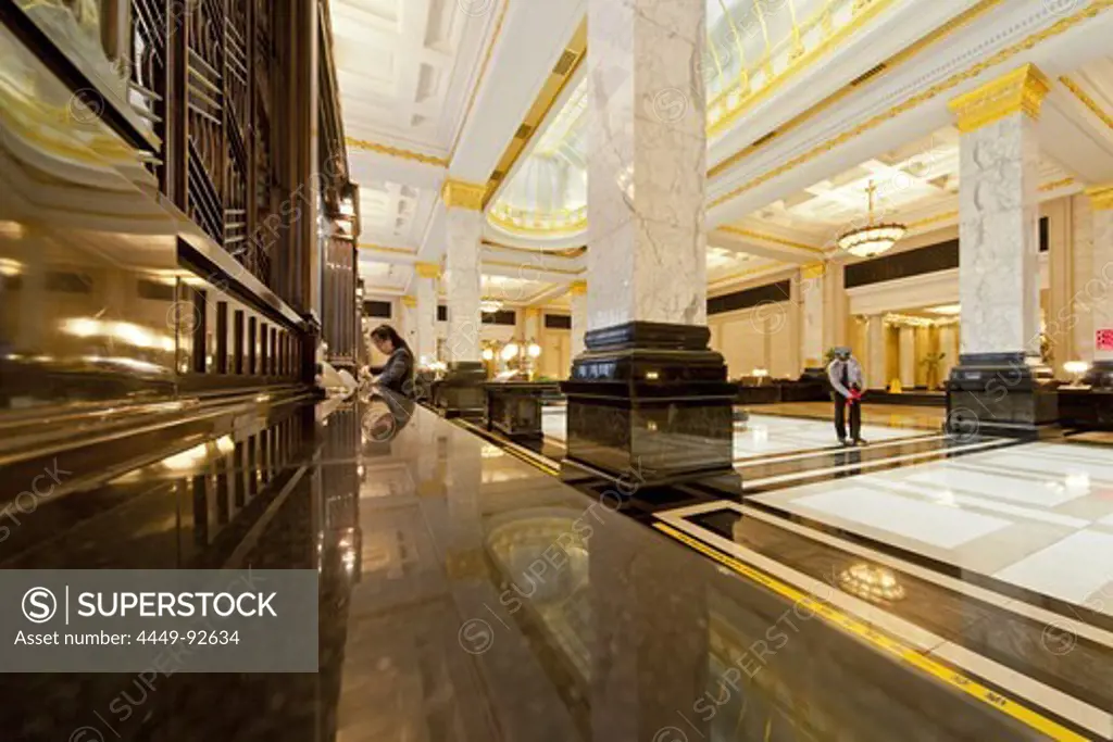 polished marble and art deco, interior, lobby, Bank of China, on the Bund Shanghai, Shanghai, China, Asia