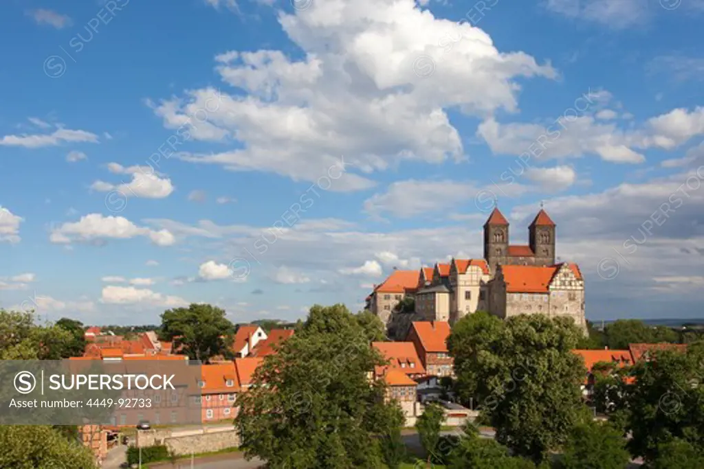 View to castle and church St Servatius, Quedlinburg, Harz mountains, Saxony-Anhalt, Germany, Europe