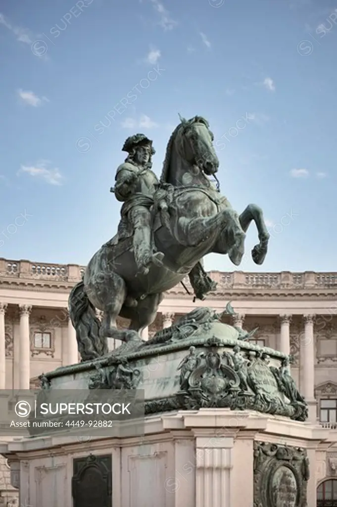 Equestrian statue of Prince Eugen in front of Neue Hofburg, Vienna, Austria, Europe