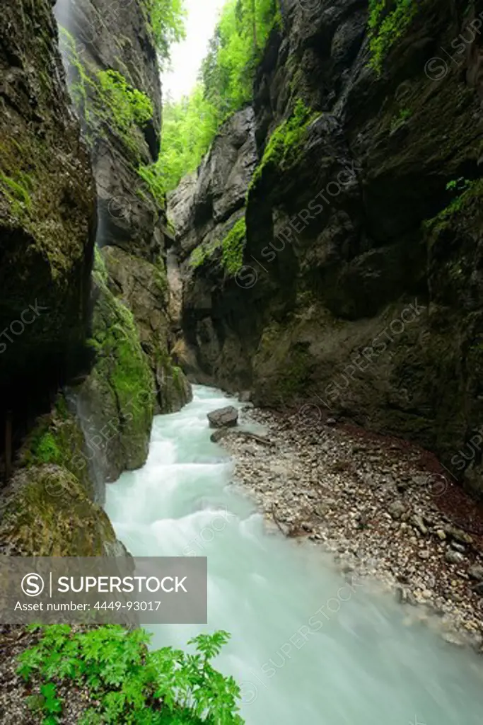 Partnach river running through a rocky gorge, Partnachklamm, Garmisch, Wetterstein range, Upper Bavaria, Bavaria, Germany