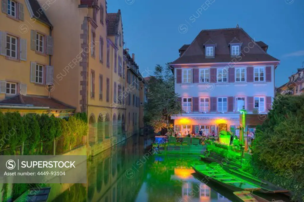Museum of natural sciences at the Lauch river in the evening, Little Venice, Colmar, Alsace, France, Europe