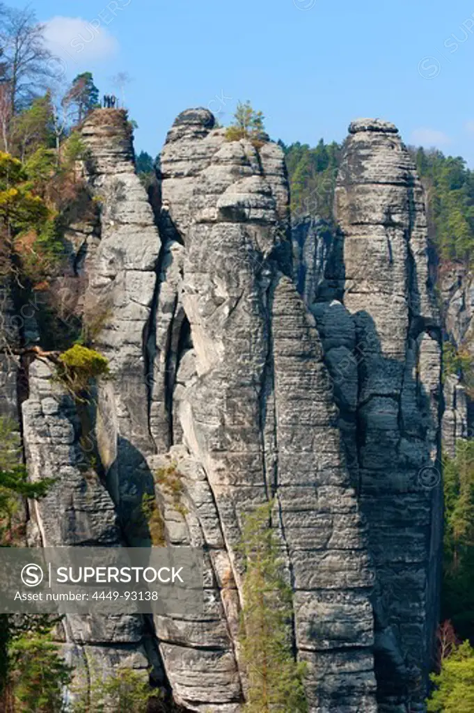 View from the Bastei rock, Elbe Sandstone mountains, Saxon Switzerland, Saxony, Germany, Europe