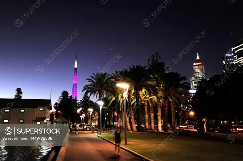 People on the Riverside Drive in the evening, Riverside Drive, Central City Area, Perth, Western Australia, WA, Australia