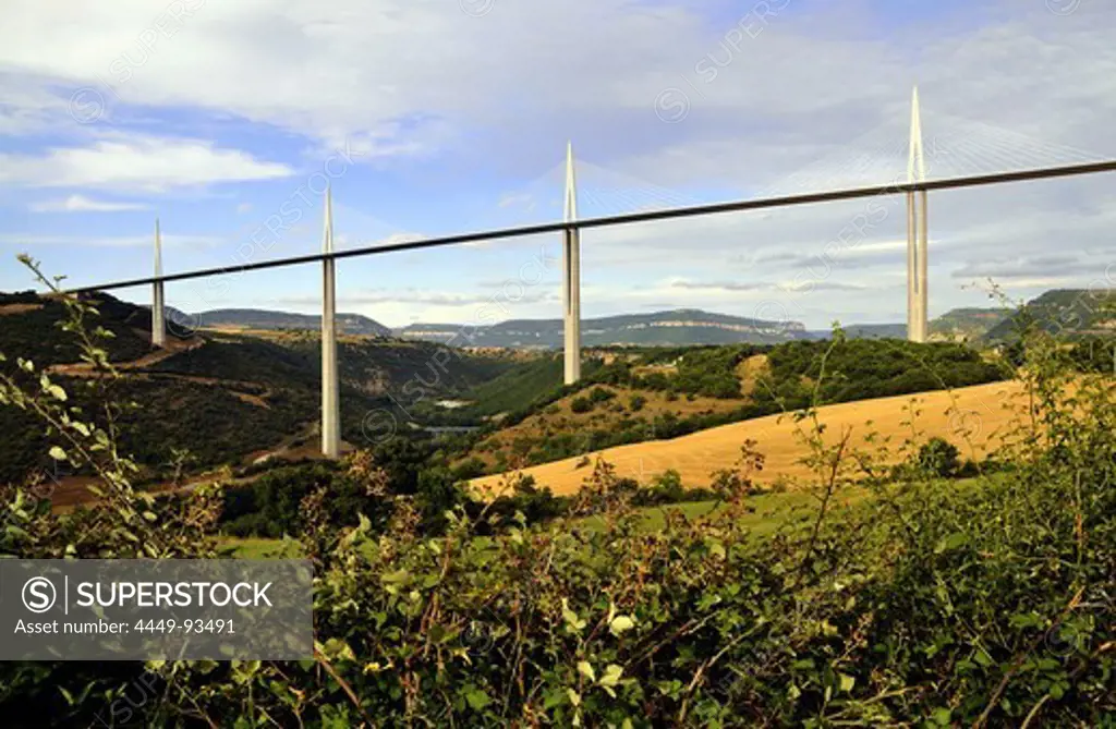 Motorway bridge in idyllic landscape, Languedoc, France, Europe