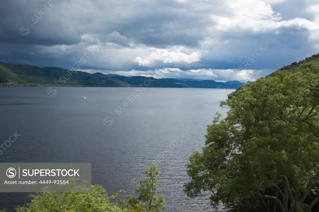 Loch Ness seen from Urquhart Castle, near Drumnadrochit, Inverness-shire, Highland, Scotland, United Kingdom