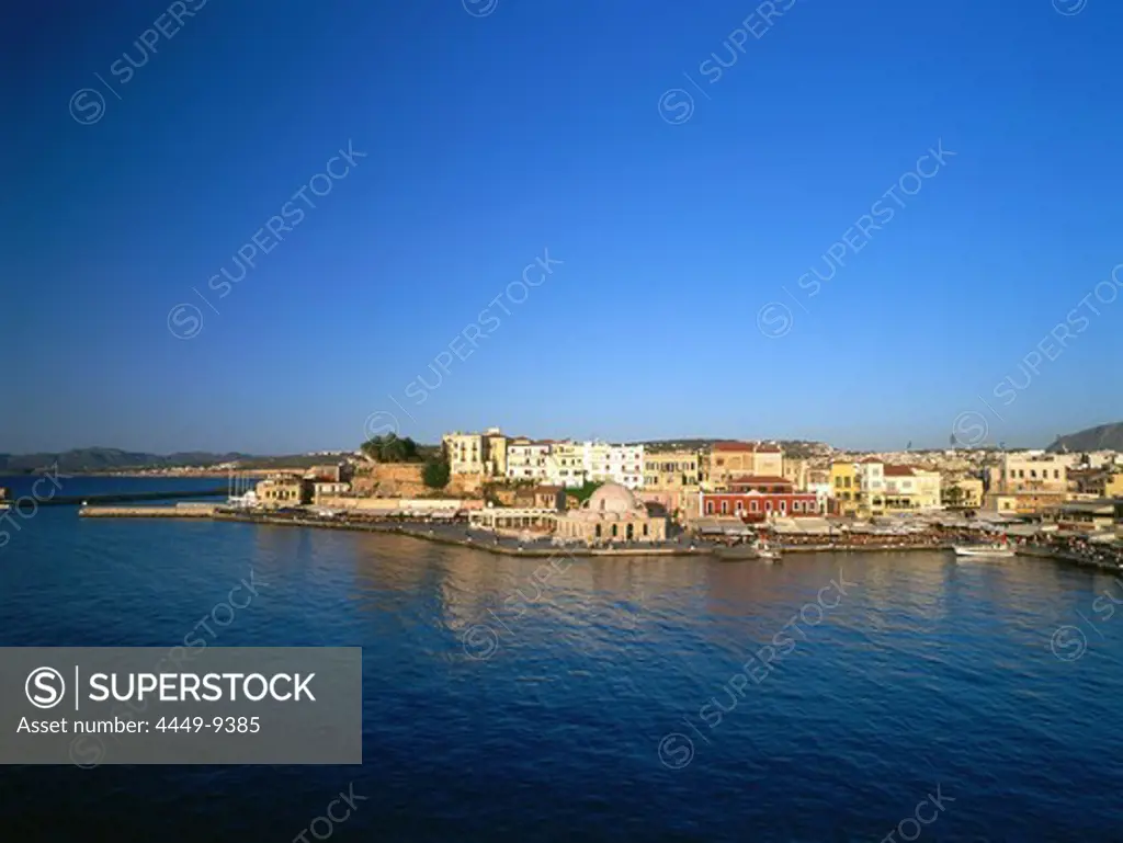 Venetian old city and port, ottoman mosque, townscape, Chania, Crete, island in the Mediterranean See, Greece