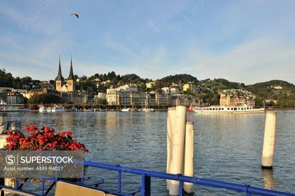 View over the lake onto the promenade, Luzern, Switzerland, Europe