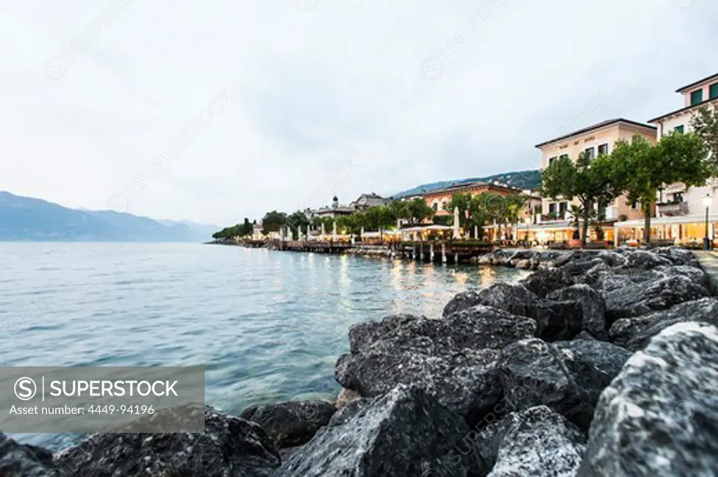 Lake promenade of Torri del Benaco, Lago di Garda, Province of Verona, Northern Italy, Italy