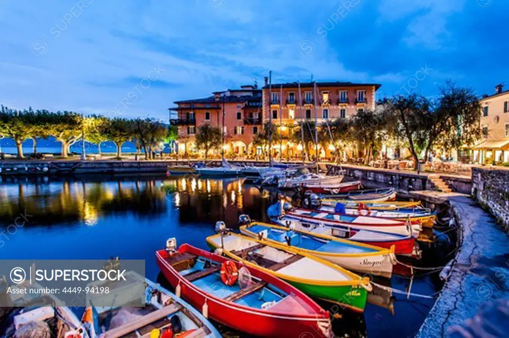 Promenade and harbour of Torri del Benaco, Lago di Garda, Province of Verona, Northern Italy, Italy