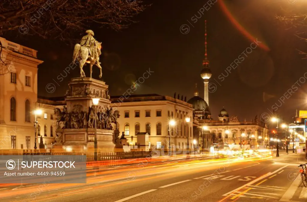 Equestrian Statue Friedrichs II., Humboldt University, Berlin Cathedral, Television Tower, Zeughaus, Unter den Linden, Mitte, Berlin, Germany, Europe