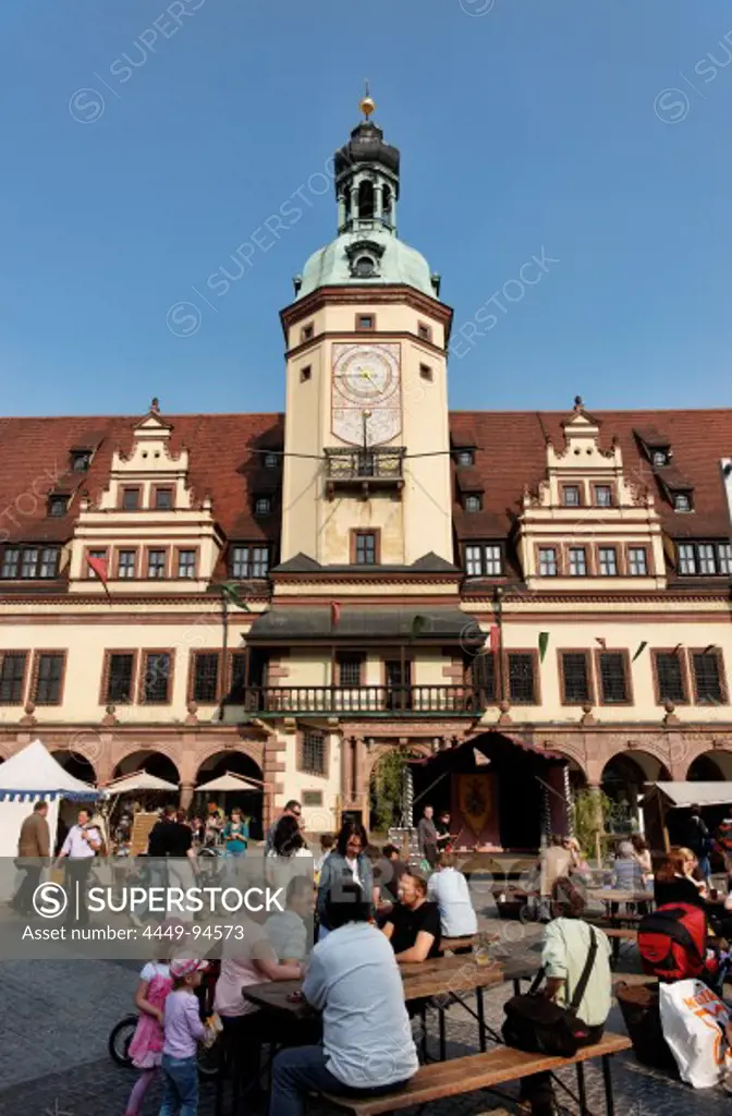 People in front of Old City Hall at the market, Leipzig, Saxony, Germany, Europe