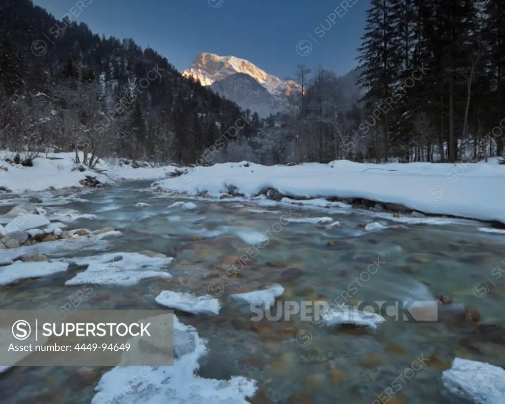 Icy Johnsbach in winter, Grosser Buchstein, National Park, Gesaeuse, Ennstal Alps, Styria, Austria, Europe