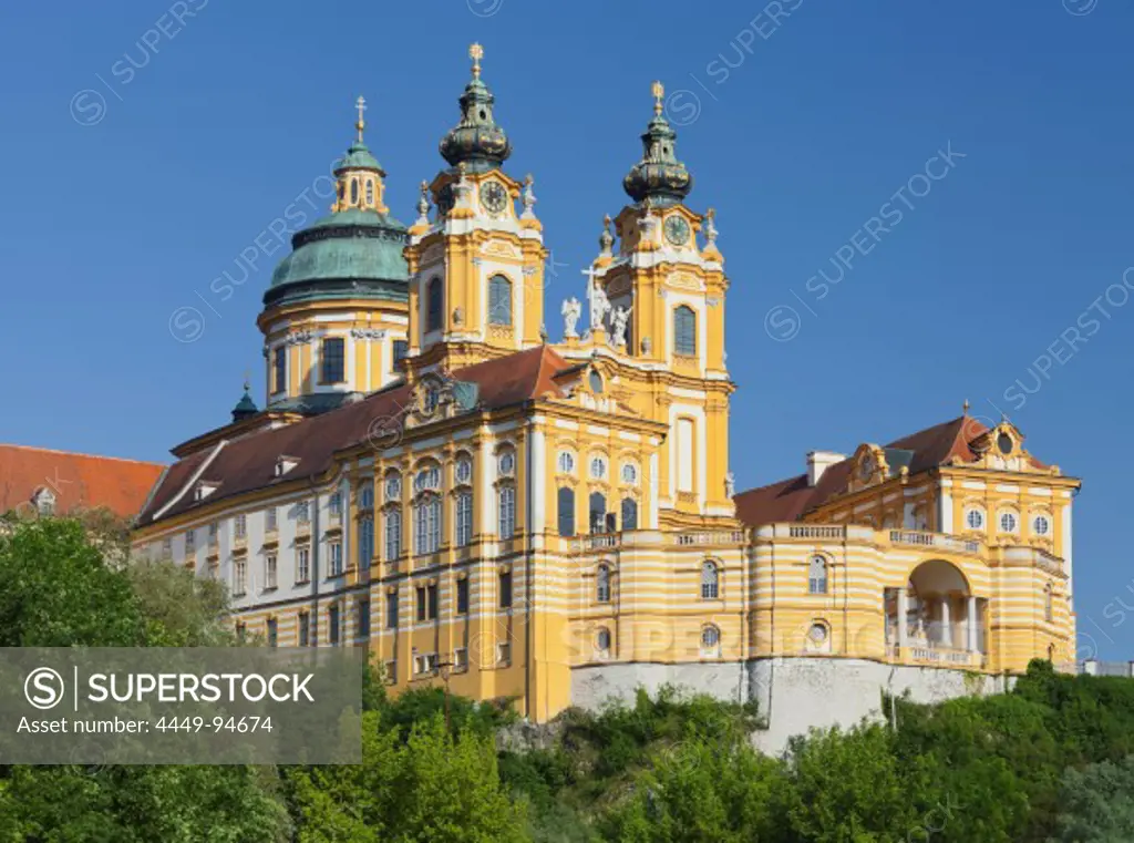 View of Benedictine abbey Melk, Lower Austria, Austria, Europe